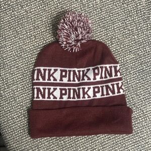 Maroon PINK Knit Beanie with Pom